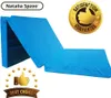 A blue folding mattress is displayed on a white background with promotional graphics. Voir les images du produit