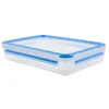 A clear, studio shot of a transparent food storage container with a blue lid and blue locking clips, presented on a white background. Anteprima dell’immagine prodotto