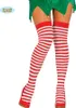 A person wearing red and white striped thigh-high stockings and red shoes, with a green elf costume visible at the top. Produktbild-Vorschau