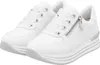 A pair of white women's sneakers with platform soles and a side zipper. Voir les images du produit