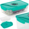 A vacuum food container with a teal lid and clear body, filled with grapes. Produktbild-Vorschau