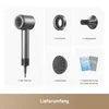 A collage of a hairdryer and its accessories, with text labels indicating the items included in the package. Náhled obrázku produktu