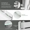 Collage of images showing features of a white radiator. Produktbild-Vorschau