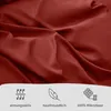 A close-up of dark red fabric with three icons and text below. Voir les images du produit