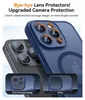 Close-up of a blue phone case with a camera protection feature, showing a comparison with another case. Produktbild-Vorschau