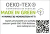 A label with OEKO-TEX certification information and a QR code. Produktbild-Vorschau