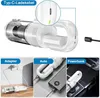 Collage showing a handheld vacuum cleaner and its charging options. Produktbild-Vorschau