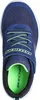 A top-down view of a blue and green Skechers children's shoe. Produktbild-Vorschau
