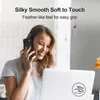 A woman is on a phone call while looking at a laptop, with text overlay describing the product's features. Produktbild-Vorschau
