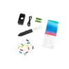 A collection of items for a Bosch Gluey battery-powered hot glue pen, including the pen, charging accessories, batteries, and glue sticks. Produktbild-Vorschau