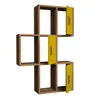 A modular shelving unit with yellow doors and a walnut finish, presented against a white background. Produktbild-Vorschau