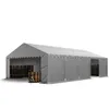 A grey industrial tent with wooden pallets inside and outside. Produktbild-Vorschau