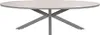A studio shot of an oval coffee table with a light wood tone top and gray metal legs. Produktbild-Vorschau