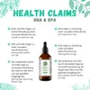 A product shot of an Omega-3 Algenöl bottle surrounded by marketing text detailing health claims. Produktbild-Vorschau