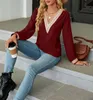 ASKSA Damen V-Ausschnitt Langarm T-Shirt Elegant Produktbild-Vorschau 3