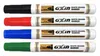 Four whiteboard markers in different colors (black, red, blue, green) are lined up against a white background. Produktbild-Vorschau