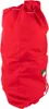 A red drawstring bag with a green and white emblem on the side. Produktbild-Vorschau