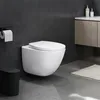 A modern bathroom with a wall-mounted toilet and a vanity. Produktbild-Vorschau