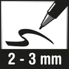An illustration of a pen tip drawing a line on a white surface, with text indicating the line width. Anteprima dell’immagine prodotto
