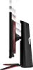 Side view of a black computer monitor stand with red accents, showing adjustable height. Podgląd zdjęcia produktu