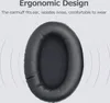 A close-up of a black headphone earpad with sound wave graphics and text describing its features. Náhled obrázku produktu