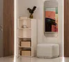 A hallway or entryway scene with a narrow cabinet, a mirror, and a stool. Anteprima dell’immagine prodotto