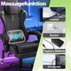 A gaming chair with a massage function, shown with various power source options. Voir les images du produit