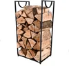 A black metal firewood rack filled with chopped wood, presented against a white background. Produktbild-Vorschau