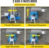 A collage of four images showing a milling machine cross slide table demonstrating four-way movement. Produktbild-Vorschau