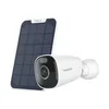 A white Reolink security camera and its solar panel are shown against a white background. Produktbild-Vorschau