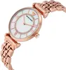 A close-up, angled view of a rose gold Emporio Armani watch with a white mother-of-pearl dial and Roman numerals. Produktbild-Vorschau