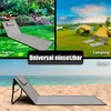 A collage of three scenes showing a foldable beach lounger in a garden, at a campsite, and on a beach. The text "Universal einsetzbar" (universally usable) is overlaid. Produktbild-Vorschau
