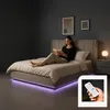LED Lit rembourré 'Tröstiar' avec coffre de lit Lin 140 x Voir les images du produit 6