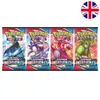 Four Pokémon TCG: Sword & Shield - Battle Styles booster packs are displayed side-by-side against a white background. A Union Jack flag is visible in the top right corner. Produktbild-Vorschau