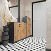 A hallway or entryway with a console table, a mirror, a decorative plant, and a door. Produktbild-Vorschau