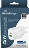 The image shows the packaging of a white MediaRange 25W fast charger with a USB-C and USB-A port. Produktbild-Vorschau