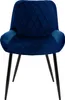 A dark blue velvet dining chair with diamond quilting on the back and seat, supported by four black metal legs. Náhľad obrázku produktu
