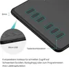 Close-up of a black graphics tablet with highlighted buttons and a callout showing a micro USB port. Produktbild-Vorschau