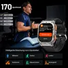 A man is running on a treadmill next to a smartwatch displaying workout information. The image also shows icons representing different sports modes. Produktbild-Vorschau