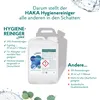 A comparison of a HAKA Hygienereiniger product against 'others', highlighting the benefits of the HAKA product. Produktbild-Vorschau