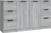 A front view of a gray wooden sideboard with multiple drawers and doors against a white background. Náhled obrázku produktu