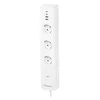 A white power strip with three European-style outlets and two USB ports is shown against a white background. Produktbild-Vorschau