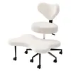 A white ergonomic meditation chair with a black base and wheels, shown against a white background. Produktbild-Vorschau
