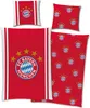 A collection of FC Bayern München branded bedding items, including pillowcases and a duvet cover, laid out on a white background. Produktbild-Vorschau