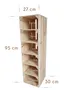 A wooden shelving unit made of crates, with dimensions indicated by text overlays. Produktbild-Vorschau
