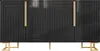 A black sideboard with geometric patterns and gold accents, presented against a white background. Podgląd zdjęcia produktu
