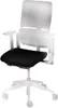 A black office chair seat and backrest are shown against a white background. The base and arms of the chair are faded out. Produktbild-Vorschau
