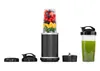 A blender set with accessories and a separate shaker cup filled with green liquid, all on a white background. Produktbild-Vorschau