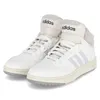 A pair of white Adidas mid-top sneakers with light purple stripes and pink accents. Podgląd zdjęcia produktu
