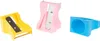 Three different colored pencil sharpeners are displayed against a white background. Produktbild-Vorschau